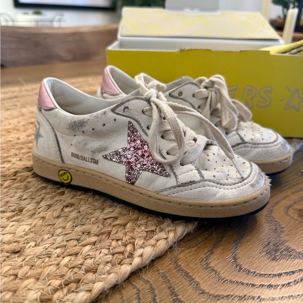 Golden Goose Kids' Cream and Pink Glitter Star Sneakers